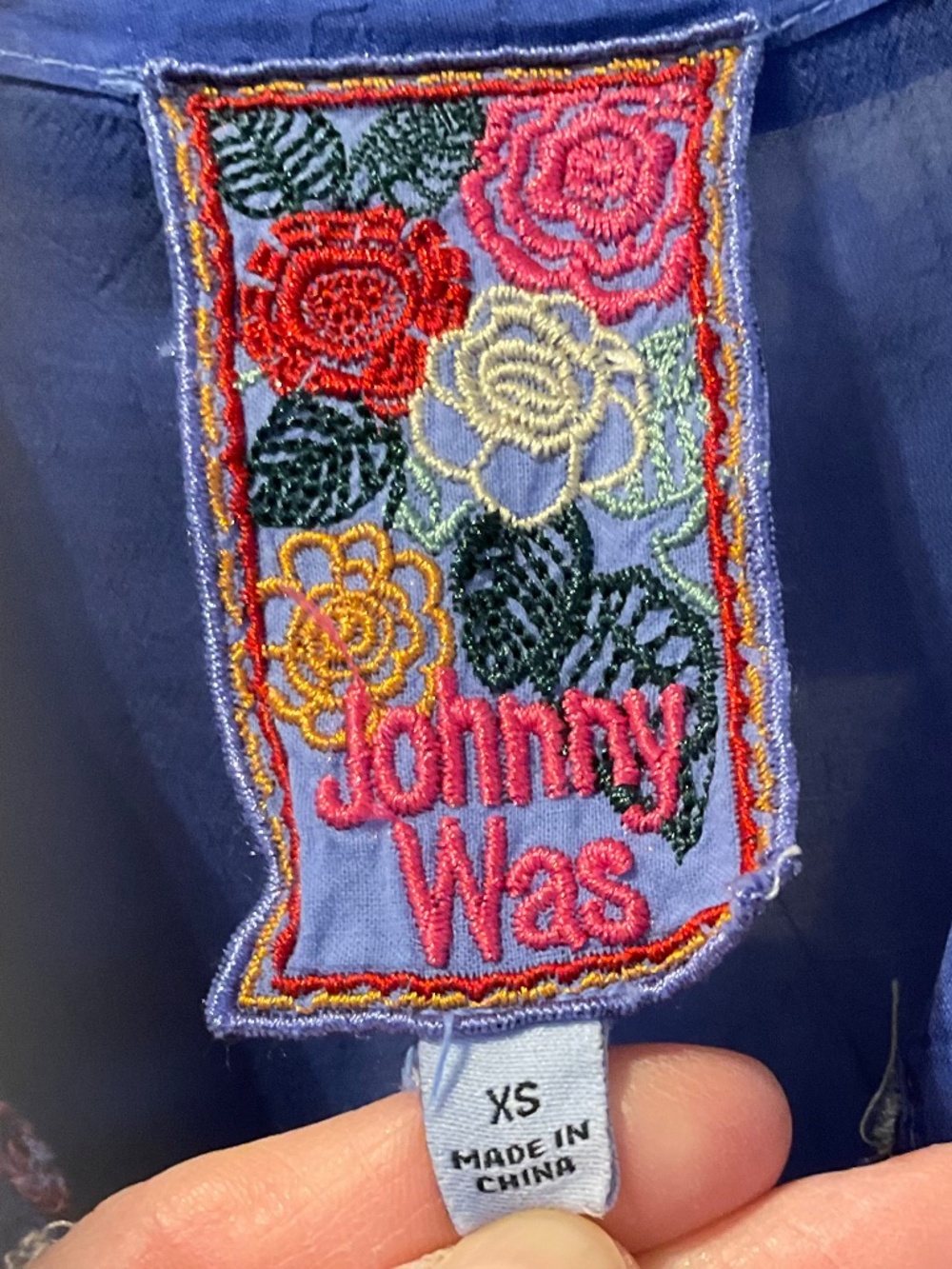 Johnny Was XS New No Tags Luisa Blouse Blue Top Roll Sleeves Embroidered Shirt - Picture 4 of 7